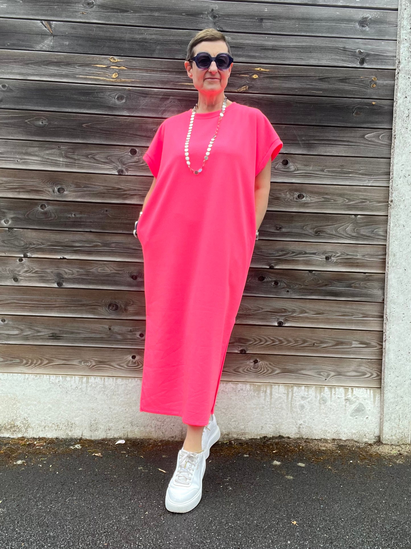 REALTIME robe longue en jersey pink fluo