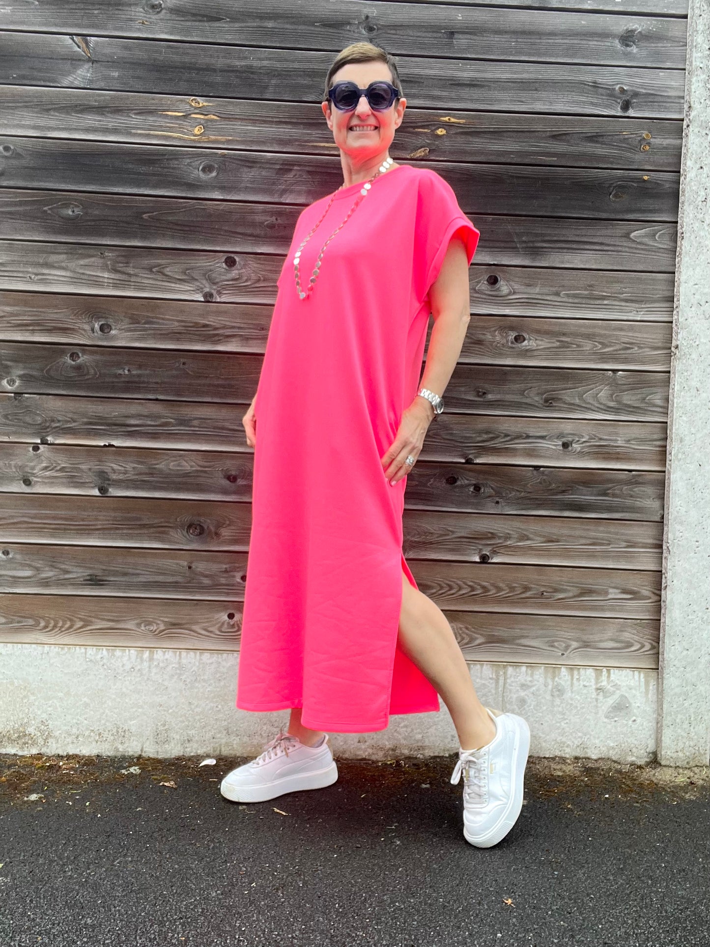 REALTIME robe longue en jersey pink fluo
