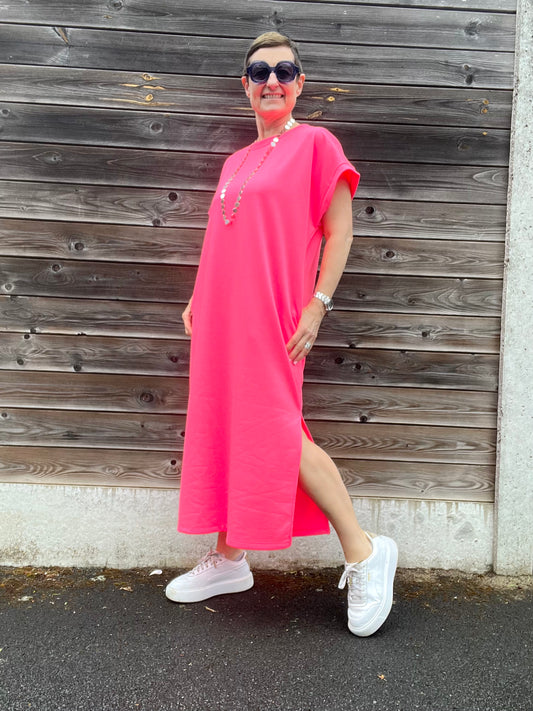 REALTIME robe longue en jersey pink fluo
