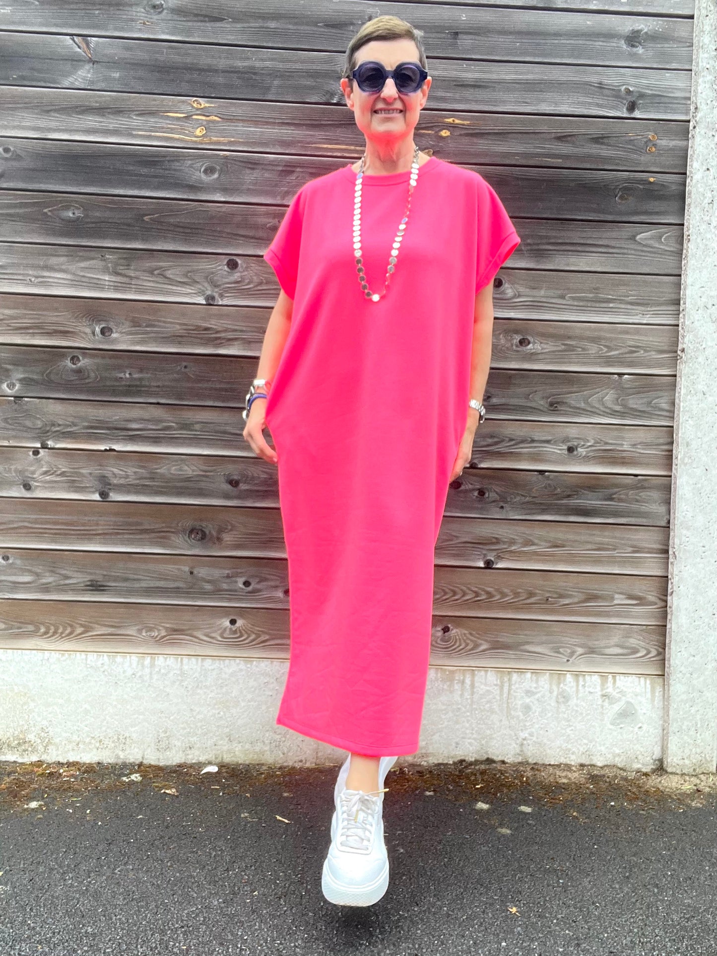 REALTIME robe longue en jersey pink fluo