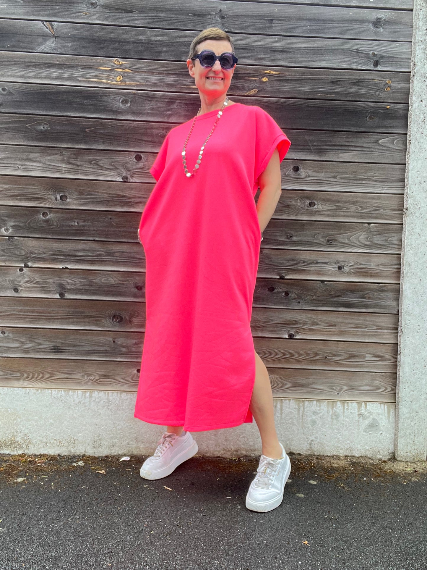 REALTIME robe longue en jersey pink fluo