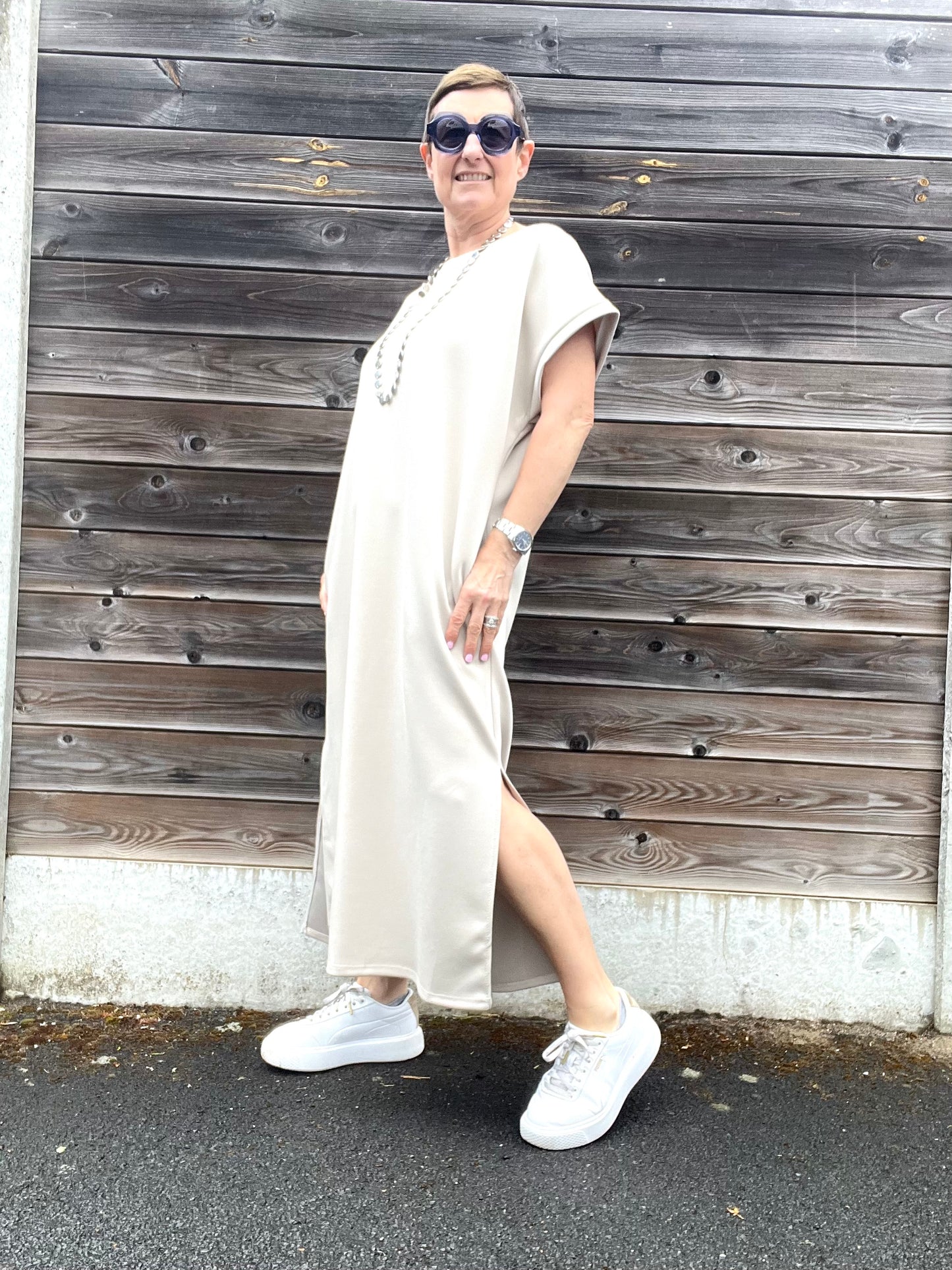 REALTIME robe longue en jersey beige