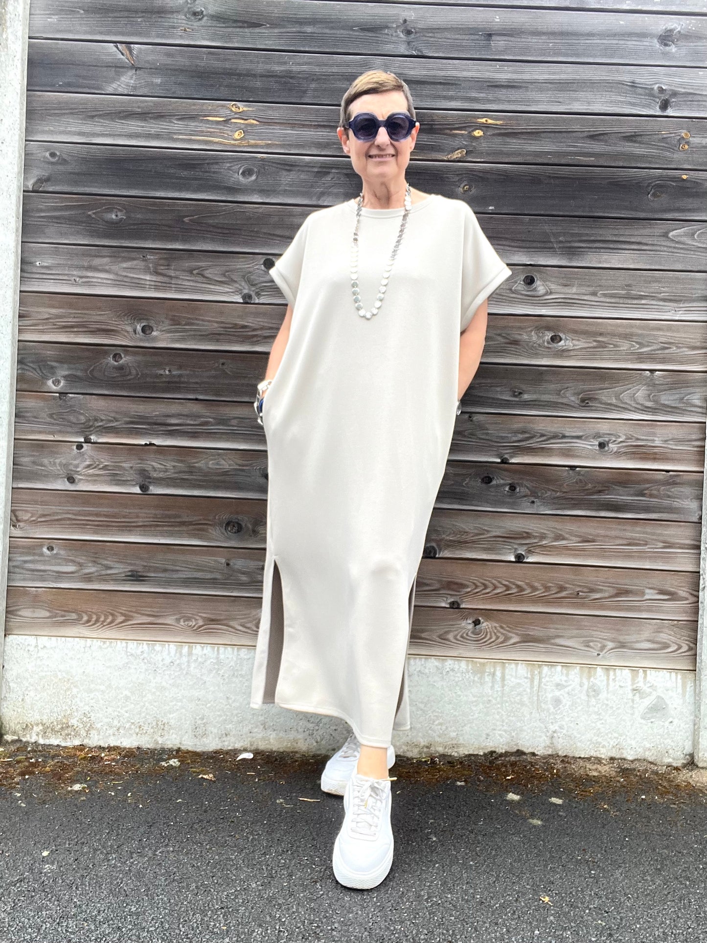 REALTIME robe longue en jersey beige