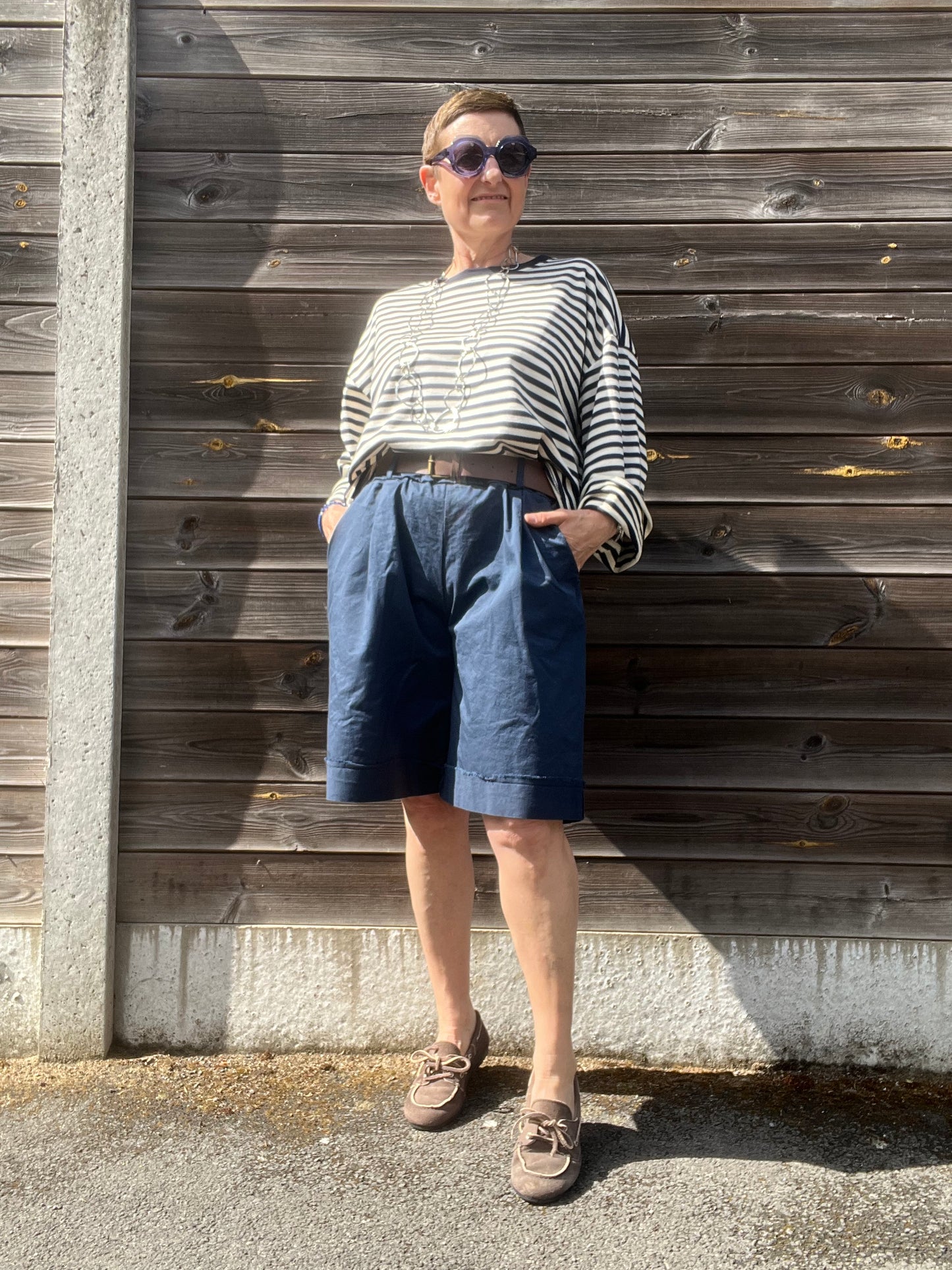 BERTRAND bermuda à revers navy