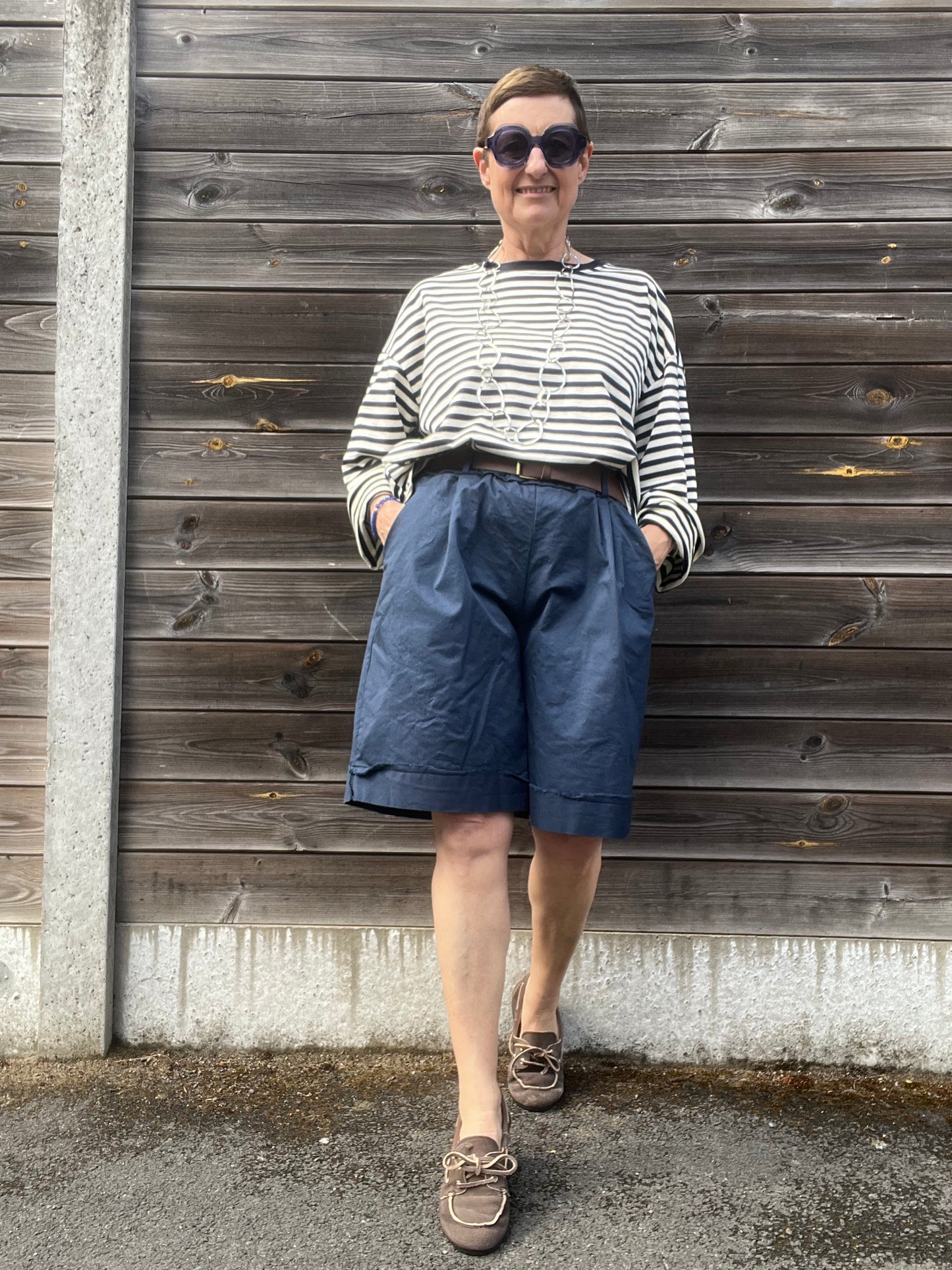 BERTRAND bermuda à revers navy