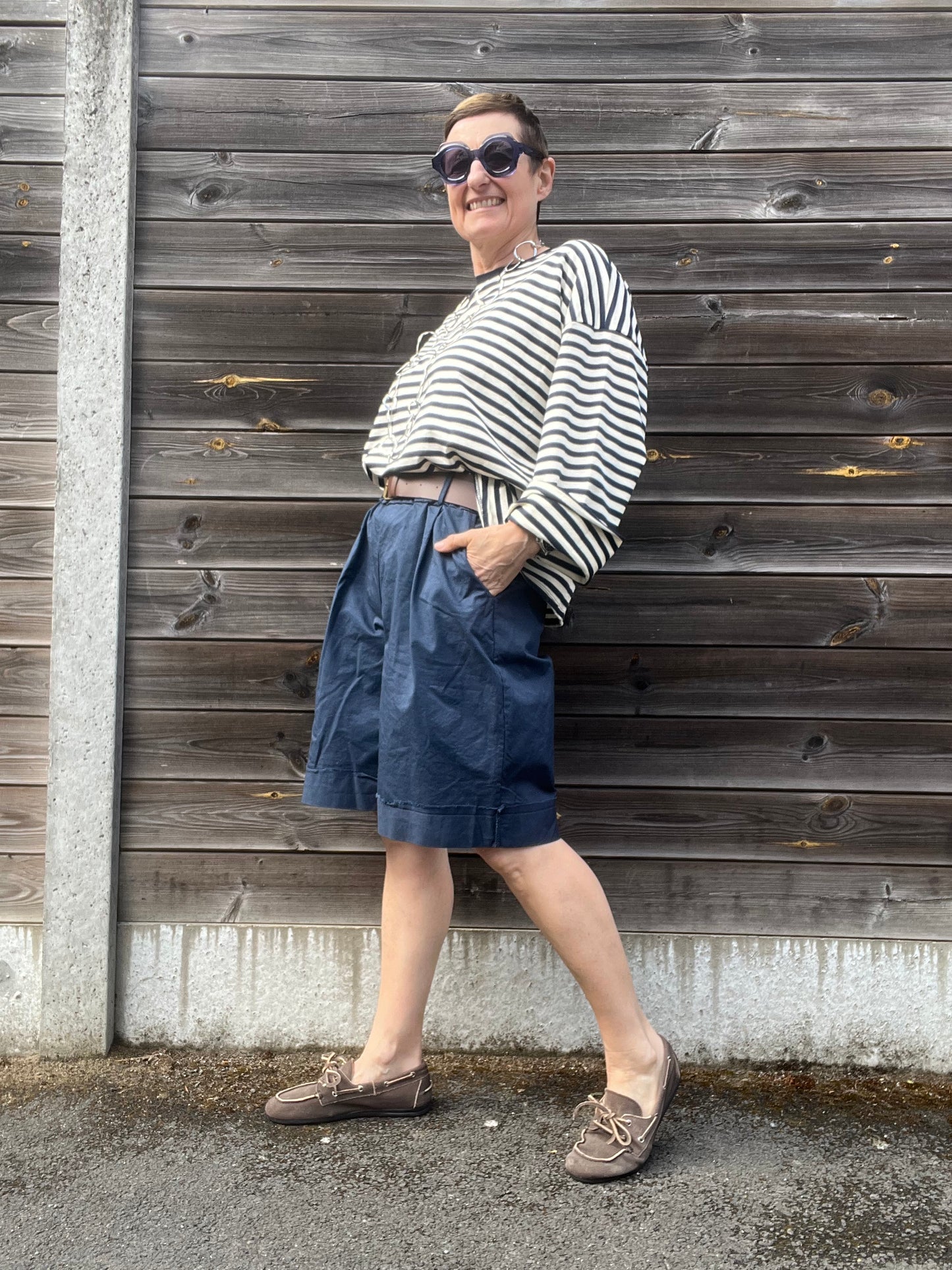 BERTRAND bermuda à revers navy