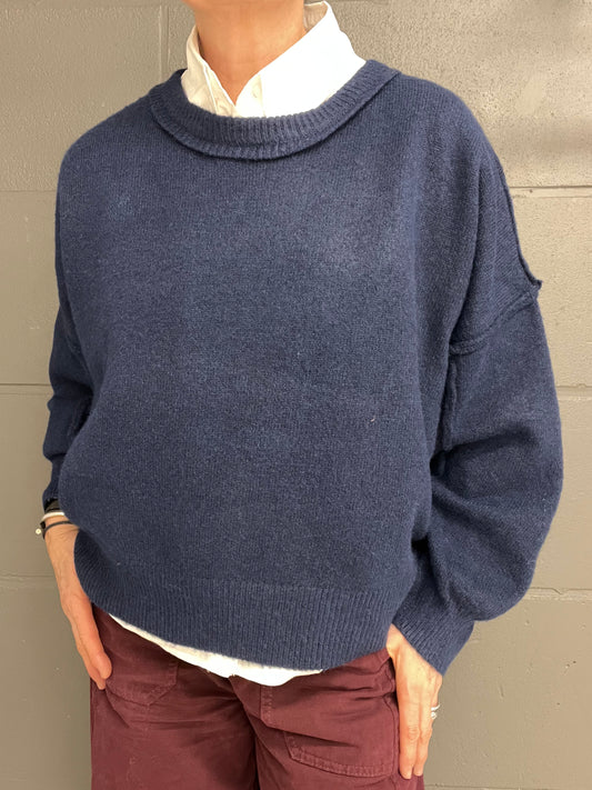 RANDY pull encolure ronde coutures inside/out indigo