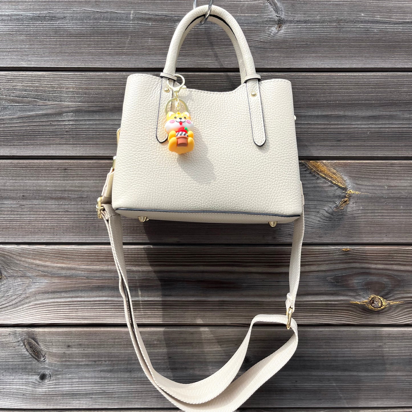 BADMINTON sac en cuir grainé cream