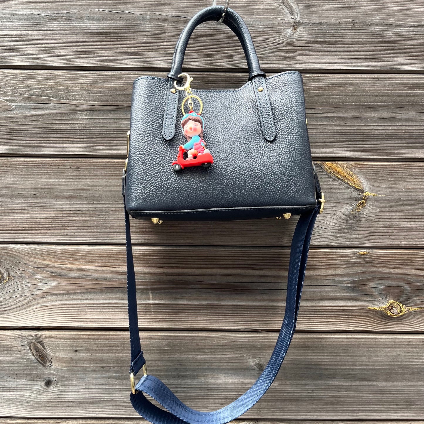BADMINTON sac en cuir grainé navy