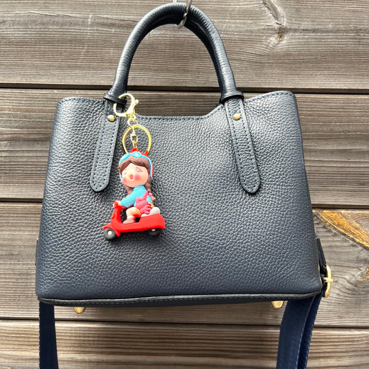 BADMINTON sac en cuir grainé navy