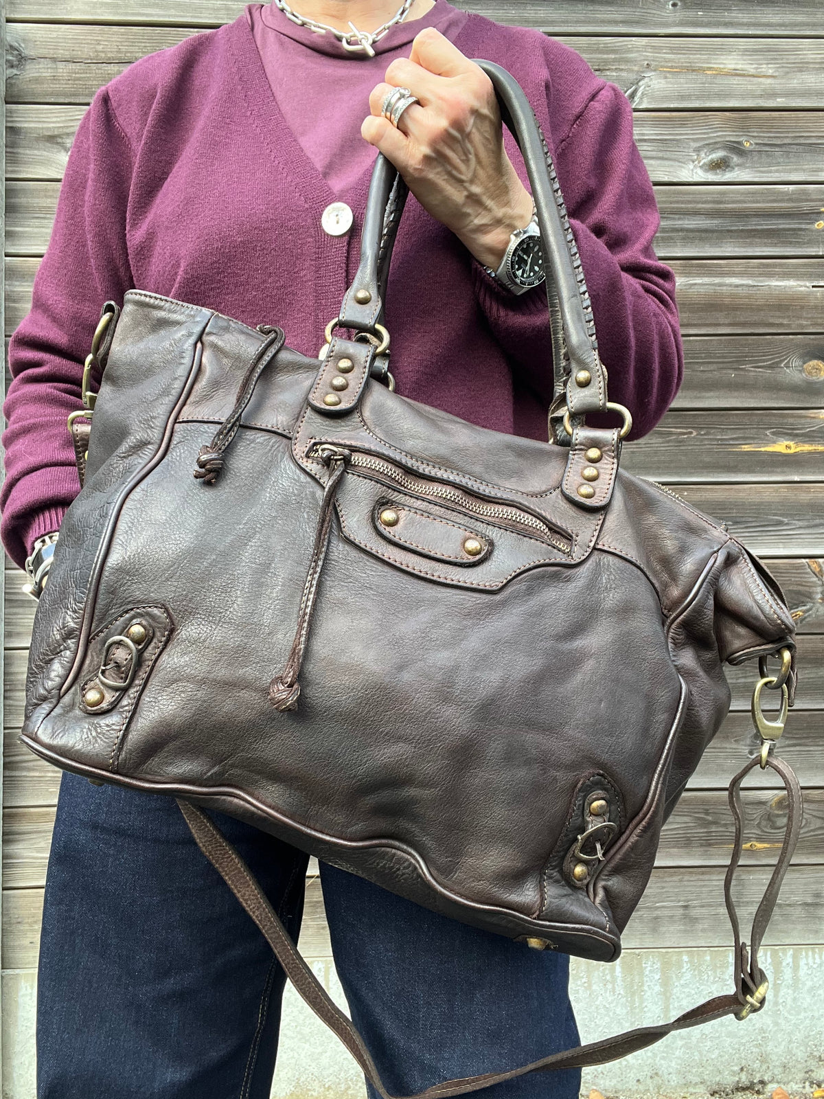 BALY sac en cuir lavé choco