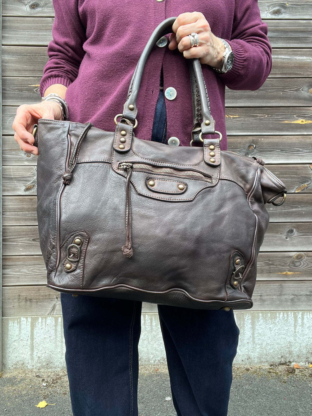 BALY sac en cuir lavé choco