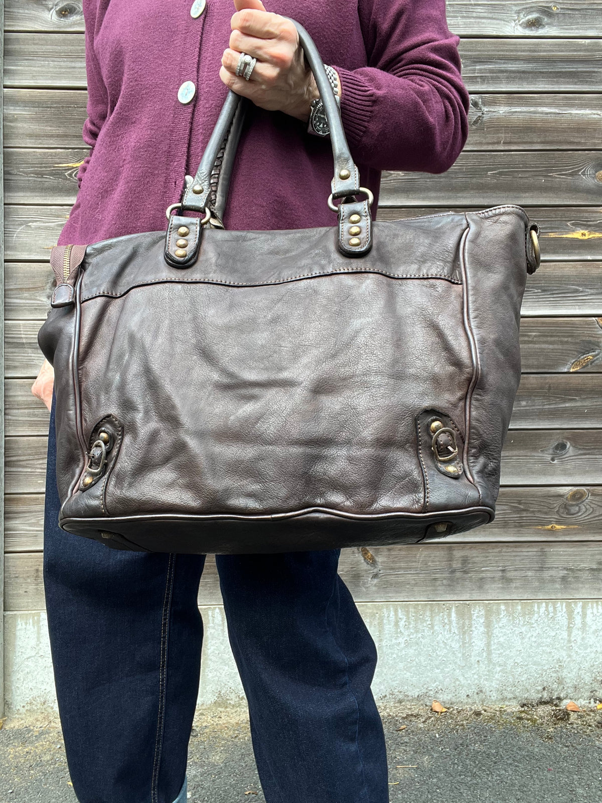 BALY sac en cuir lavé choco