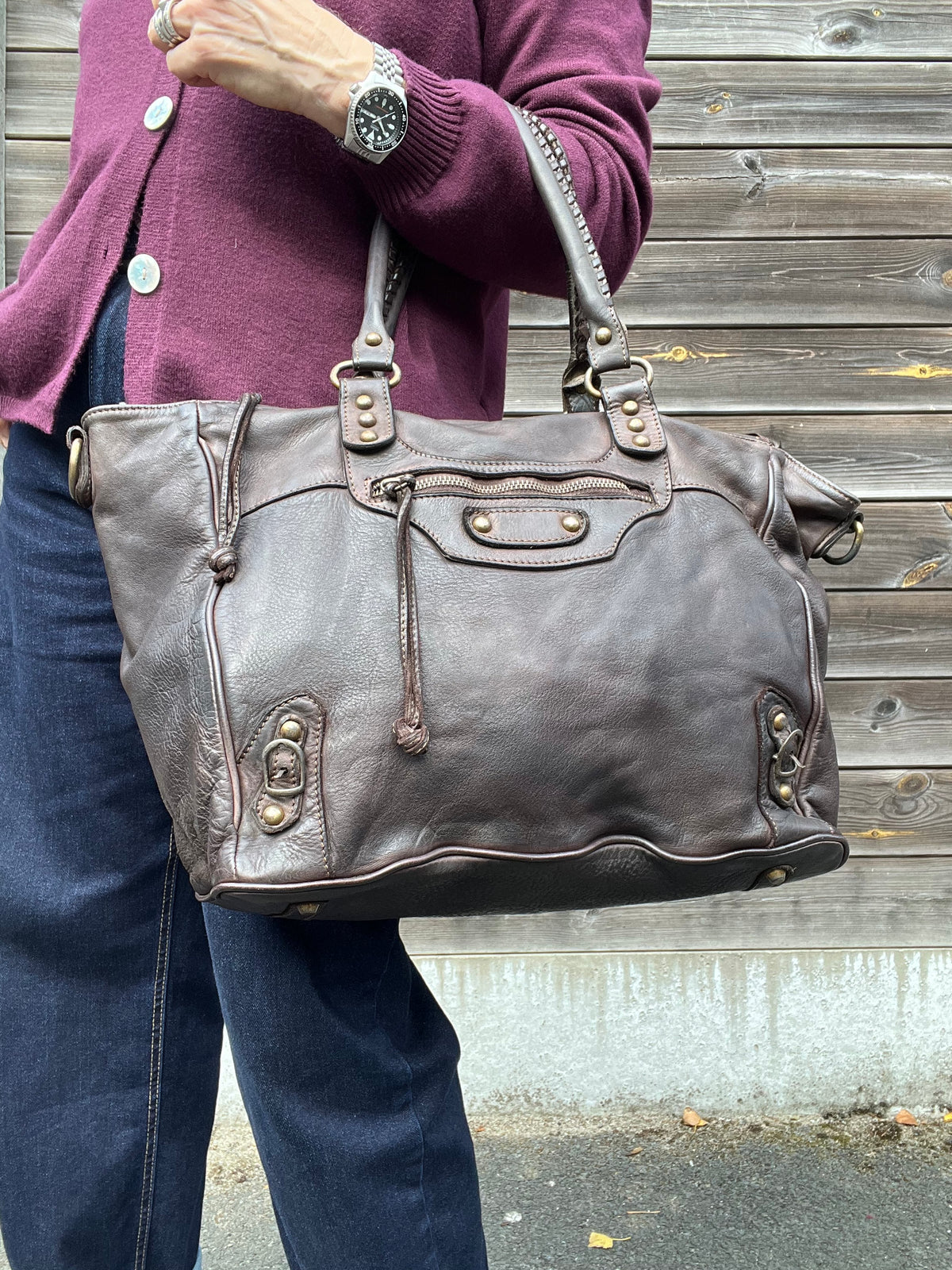 BALY sac en cuir lavé choco
