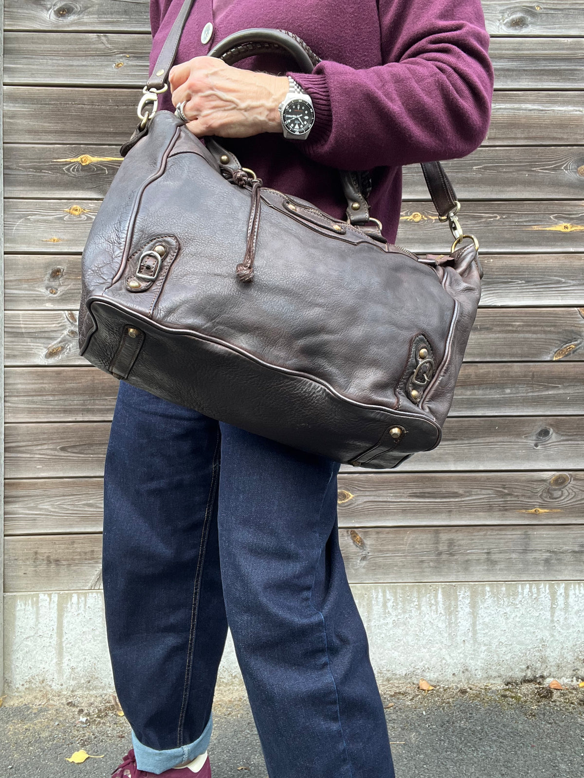 BALY sac en cuir lavé choco