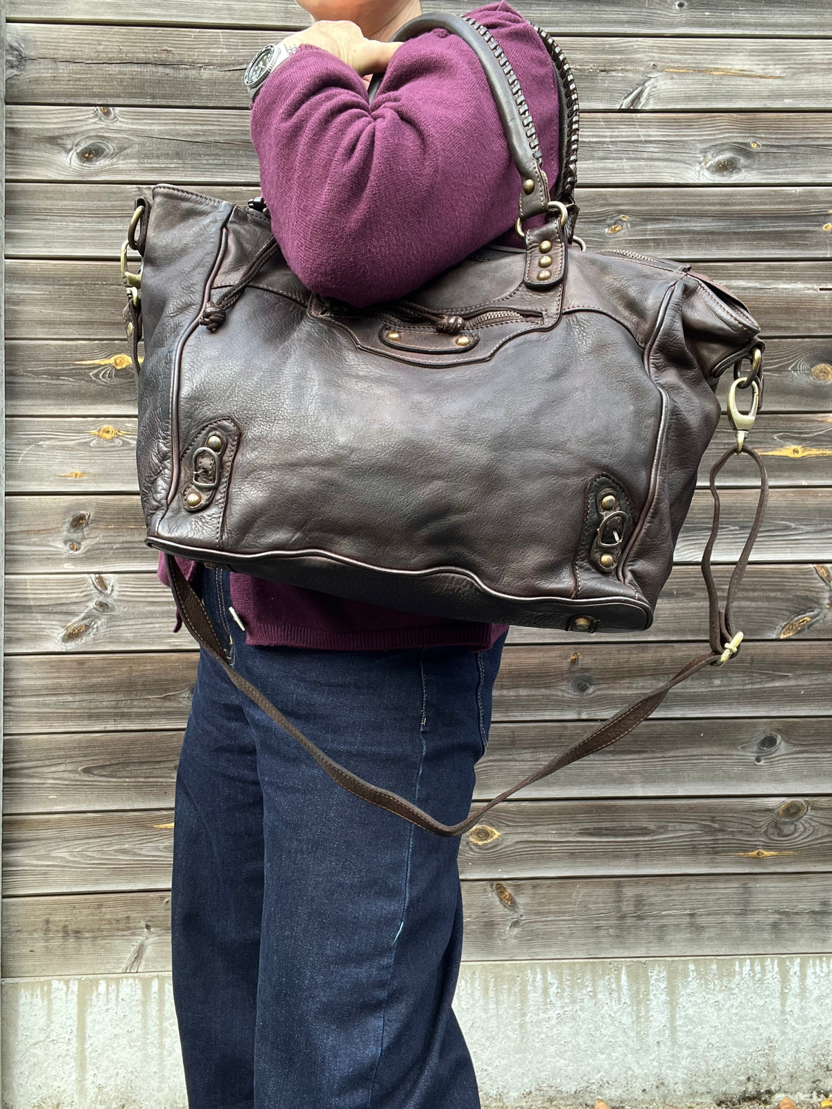BALY sac en cuir lavé choco
