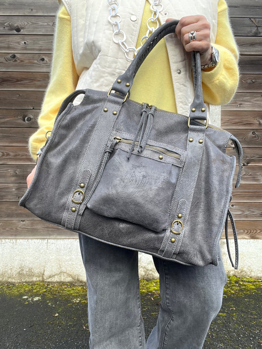 BIGBALUS maxi sac en cuir vintage grey