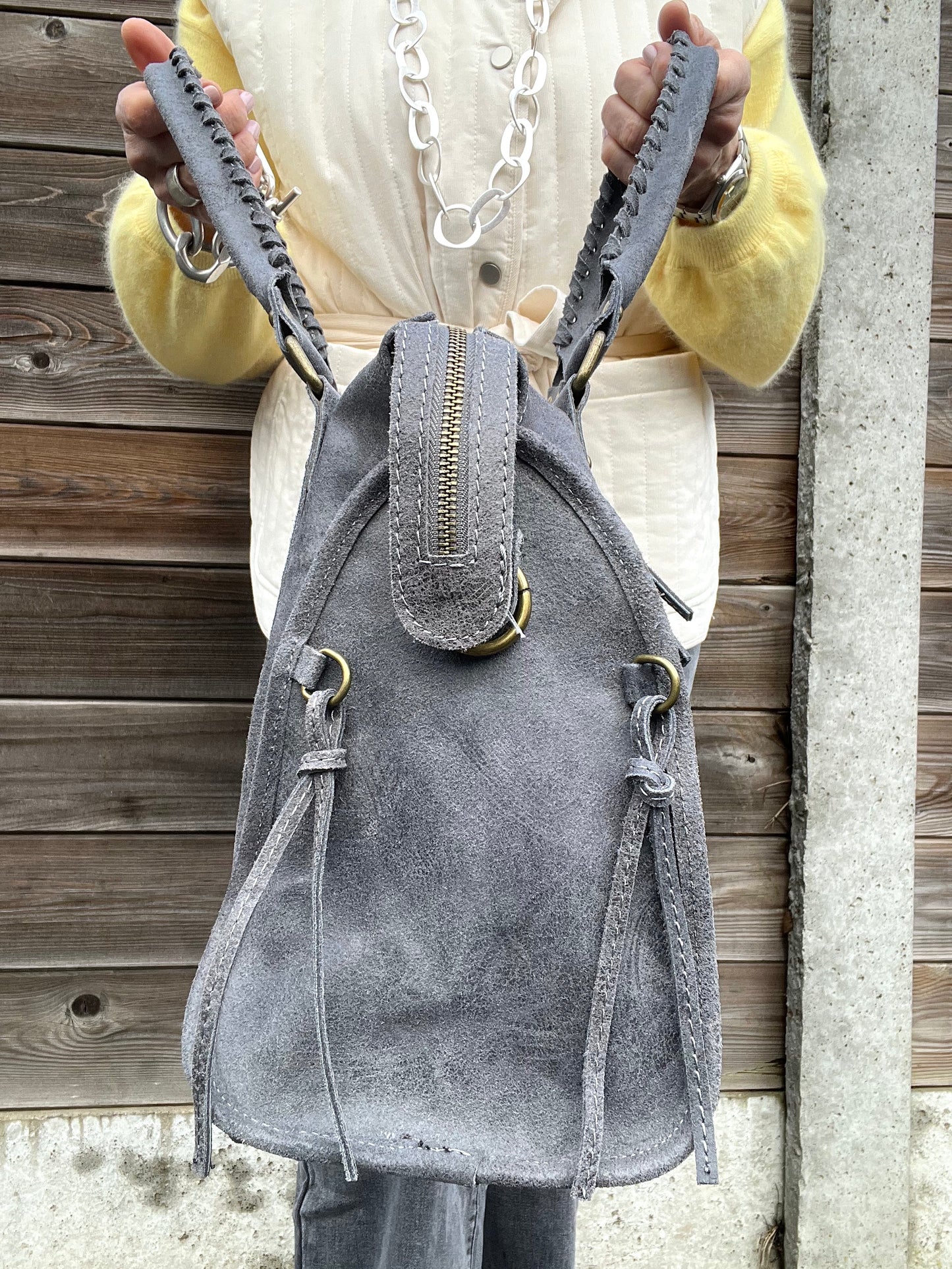 BIGBALUS maxi sac en cuir vintage grey