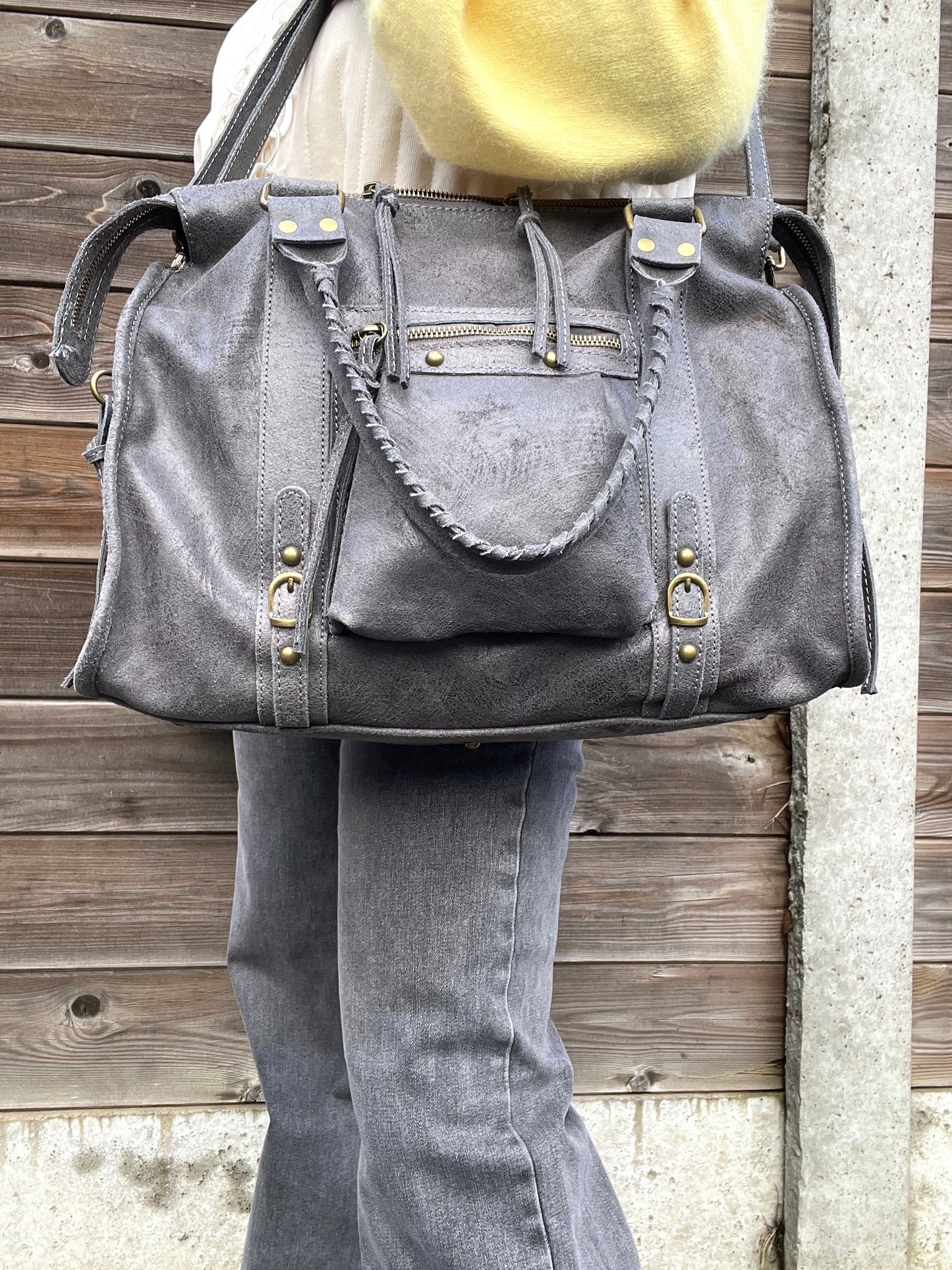 BIGBALUS maxi sac en cuir vintage grey