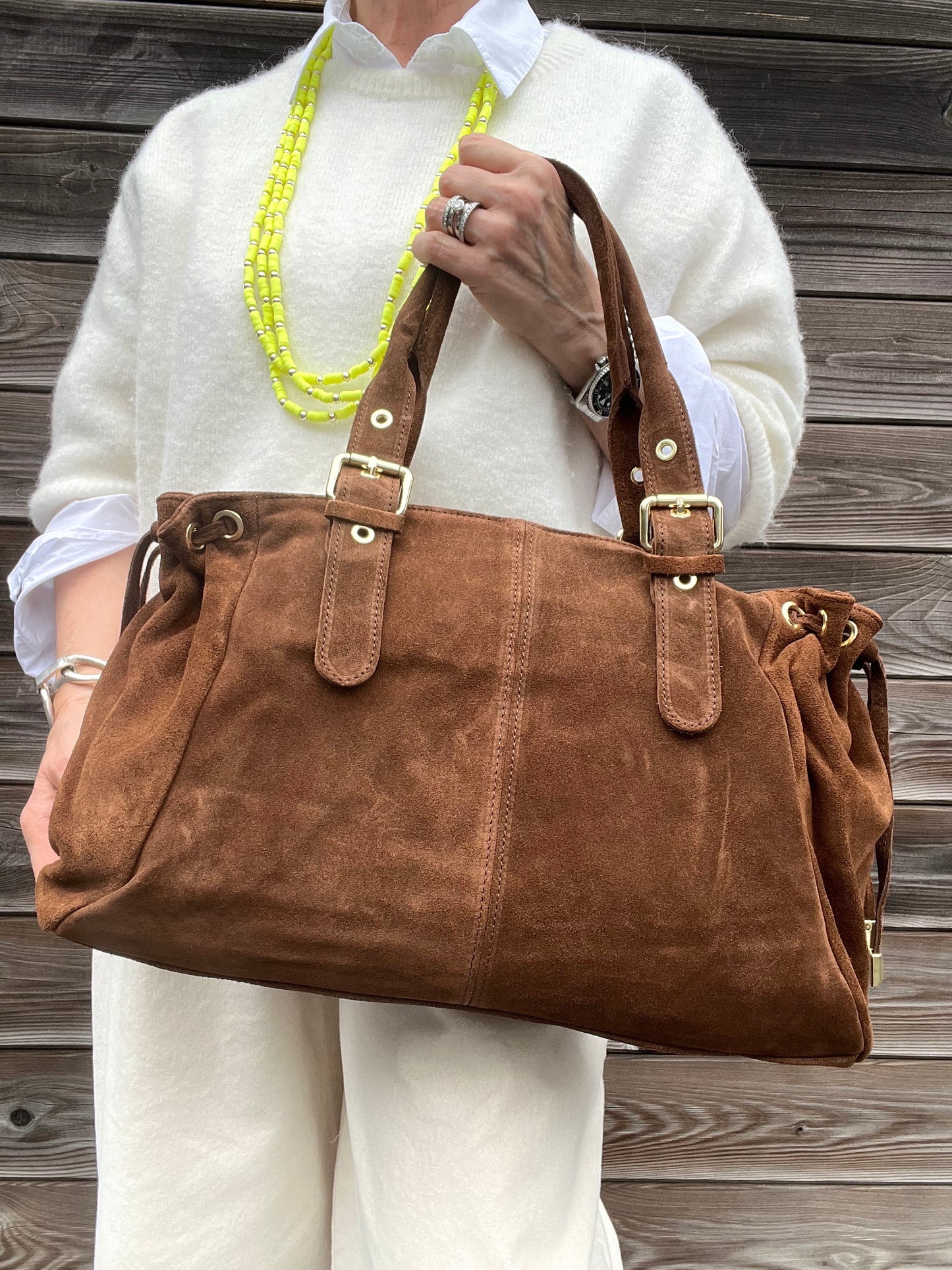 GERARD BIG grand sac en daim froncé caramel