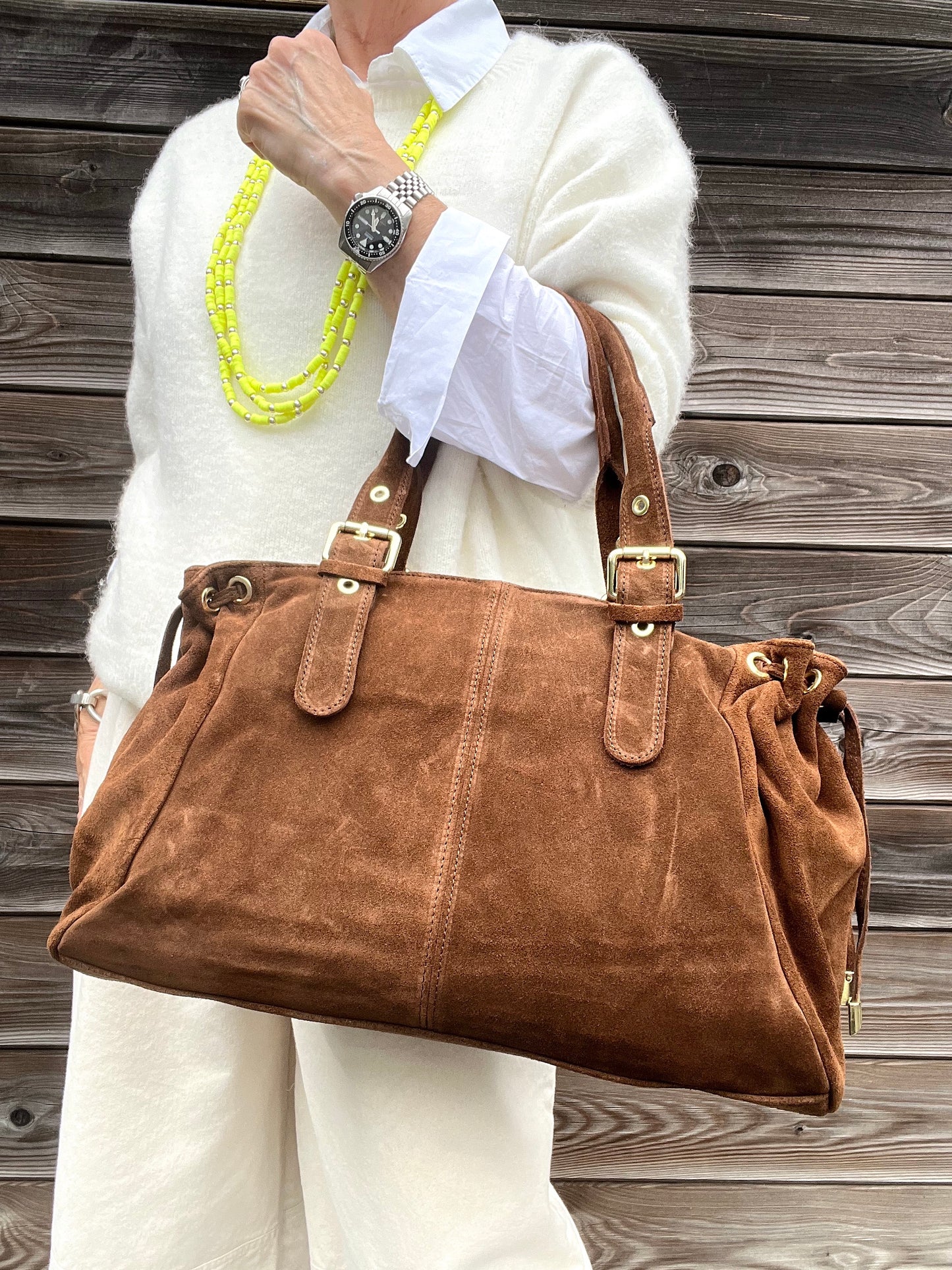 GERARD BIG grand sac en daim froncé caramel