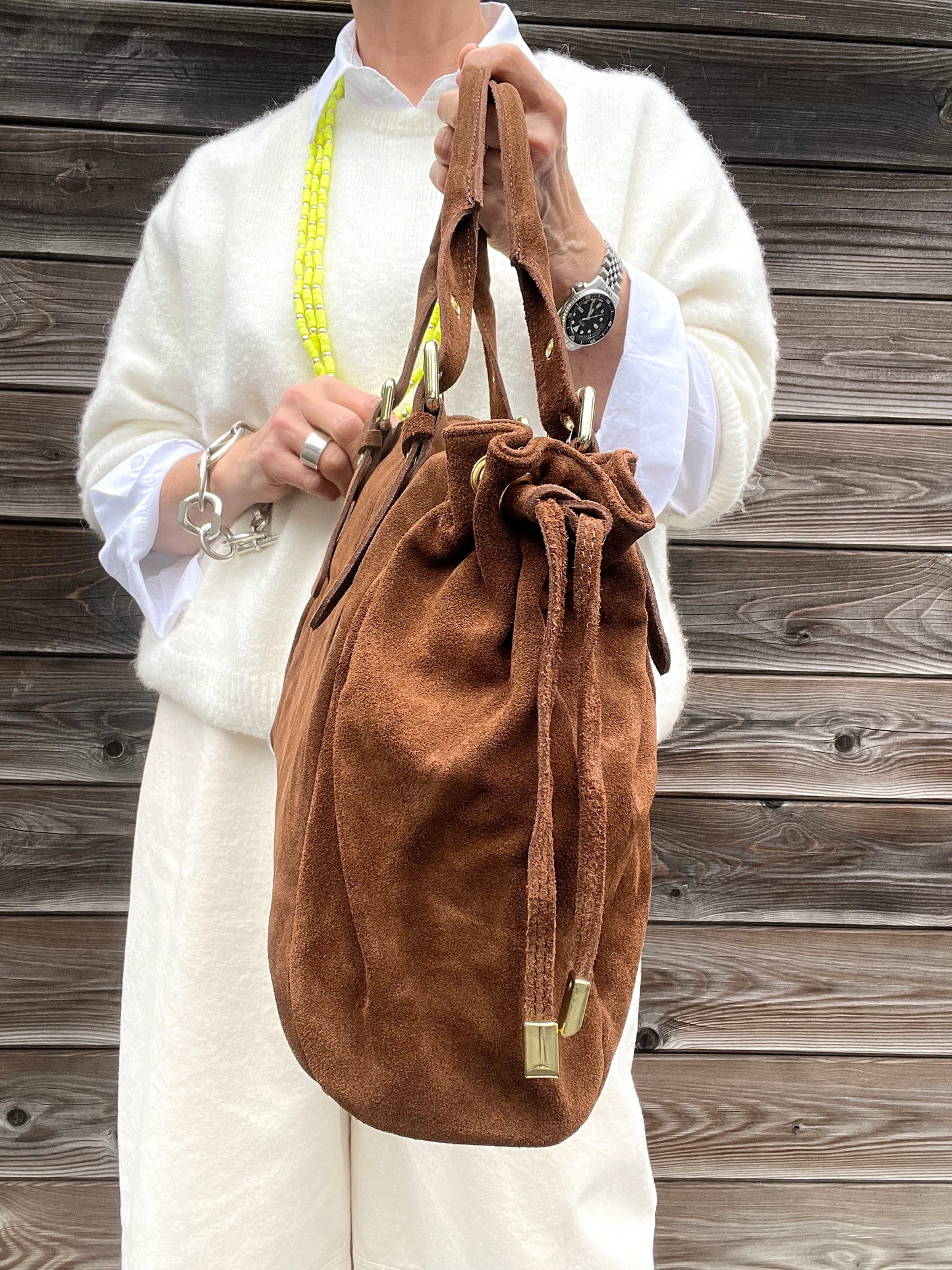 GERARD BIG grand sac en daim froncé caramel