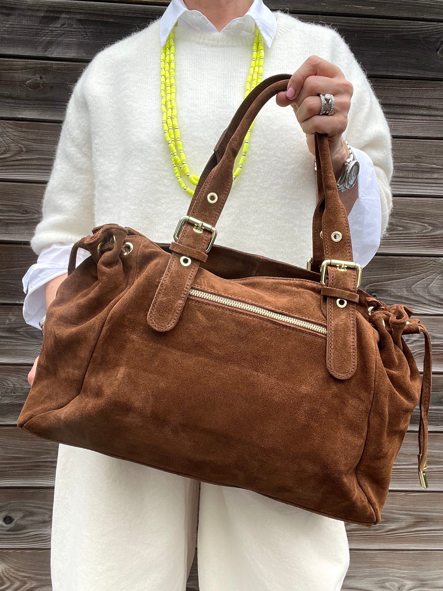 GERARD BIG grand sac en daim froncé caramel