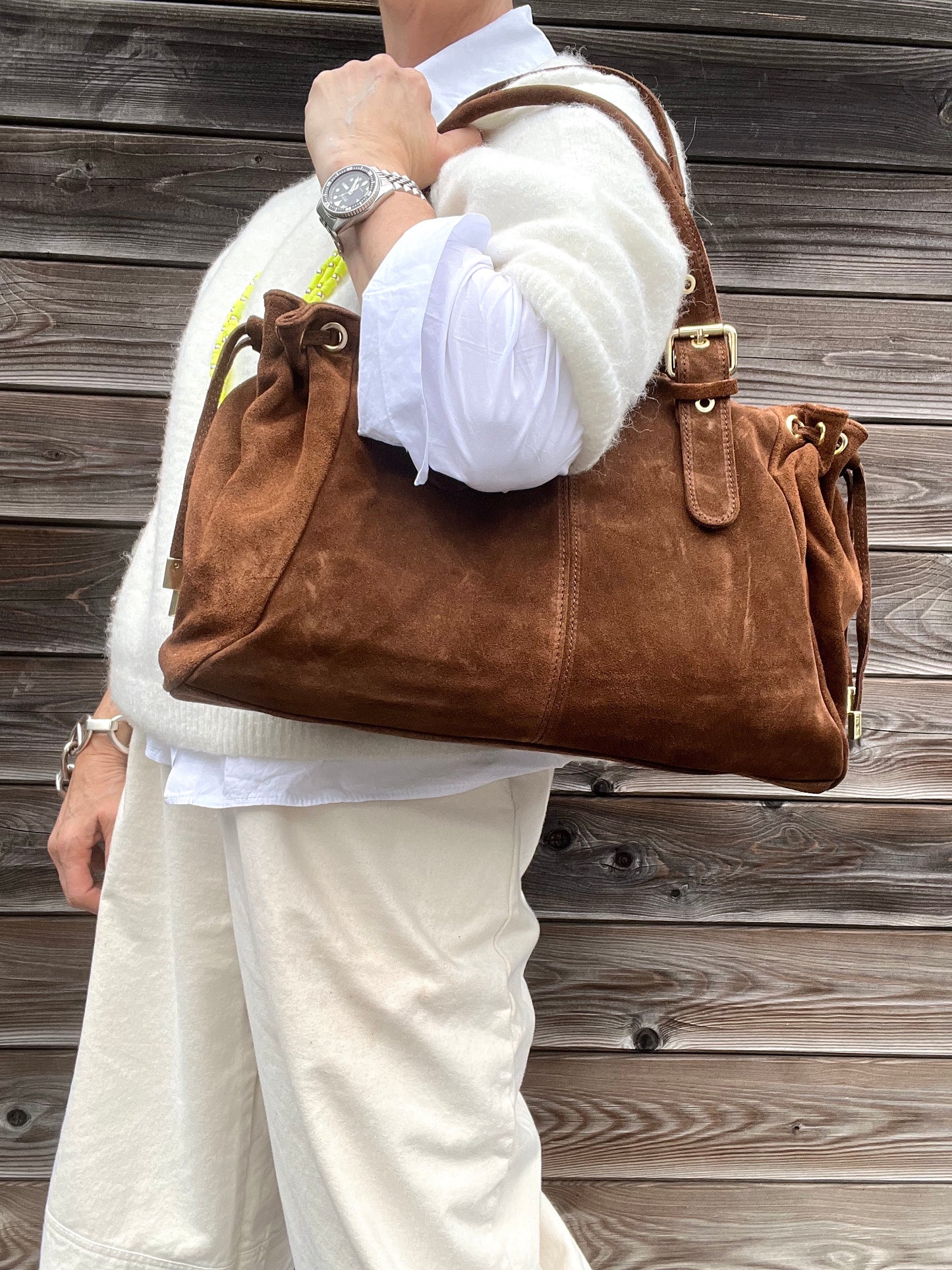 GERARD BIG grand sac en daim froncé caramel