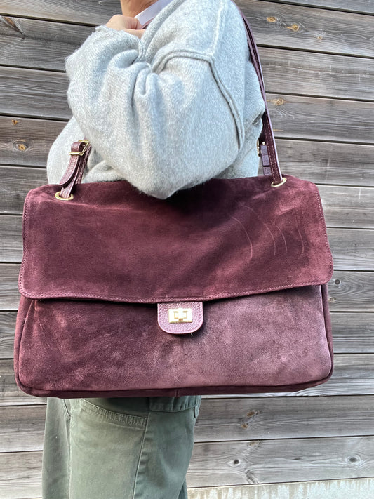 BLAZY maxi sac à rabat en daim wine