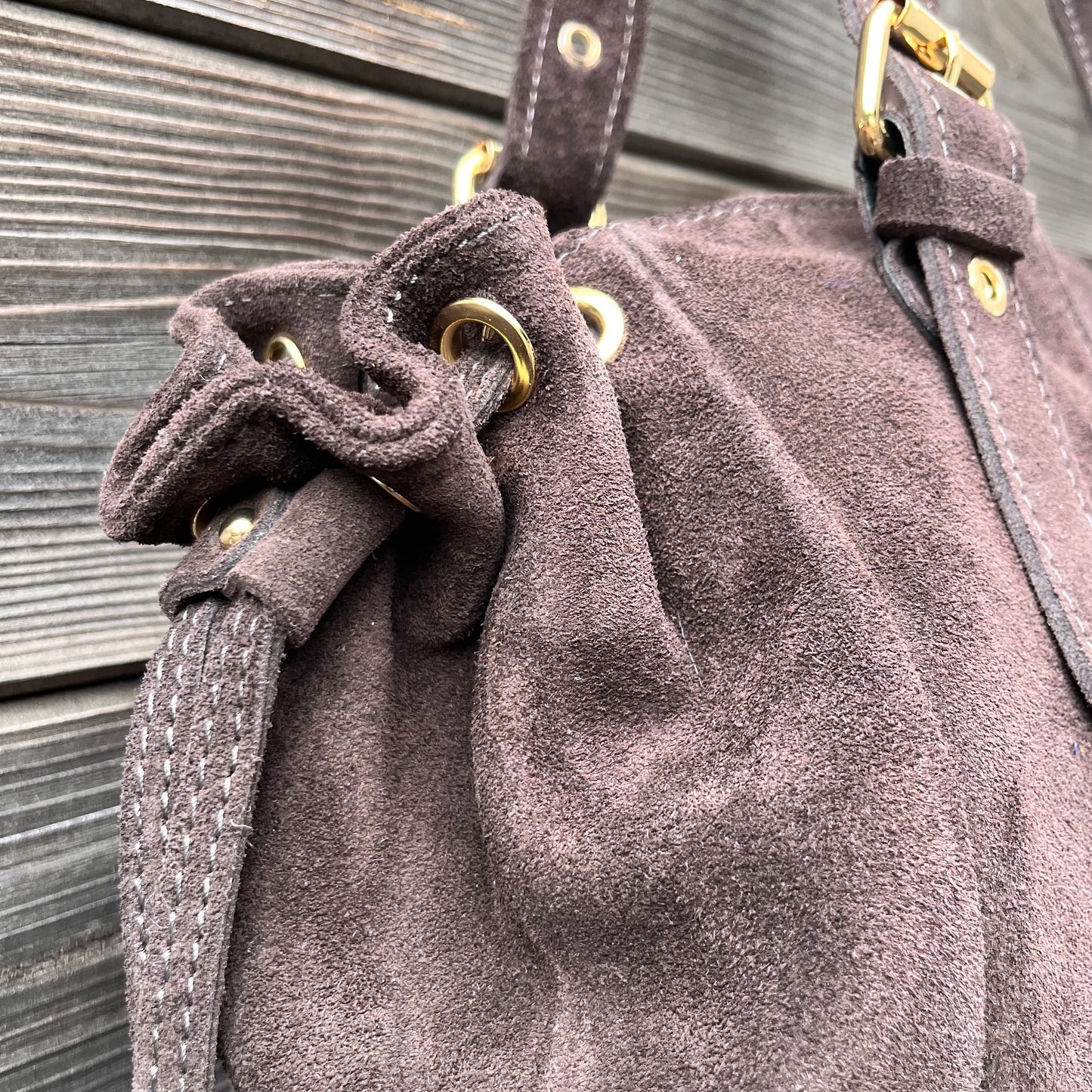 GERARD BIG grand sac en daim froncé choco