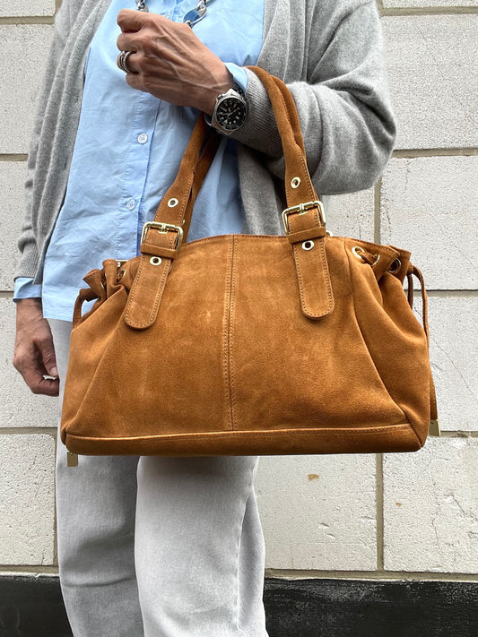 GERARD BIG grand sac en daim froncé caramel