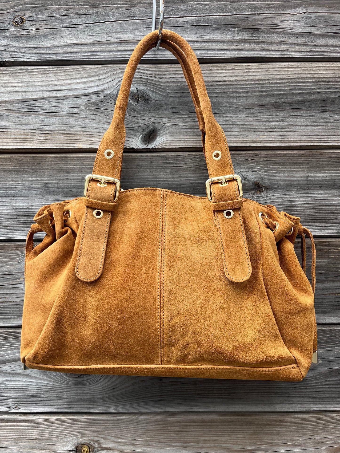 GERARD BIG grand sac en daim froncé caramel
