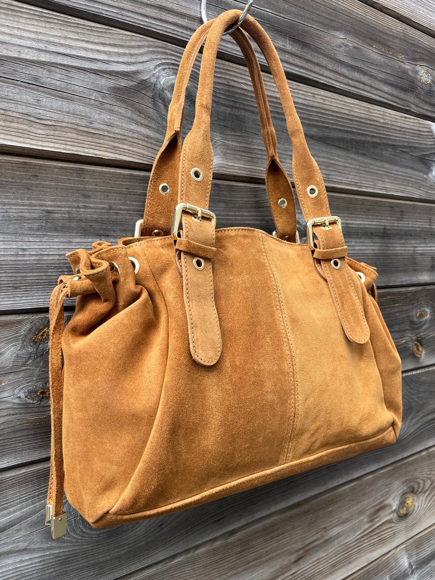 GERARD BIG grand sac en daim froncé caramel