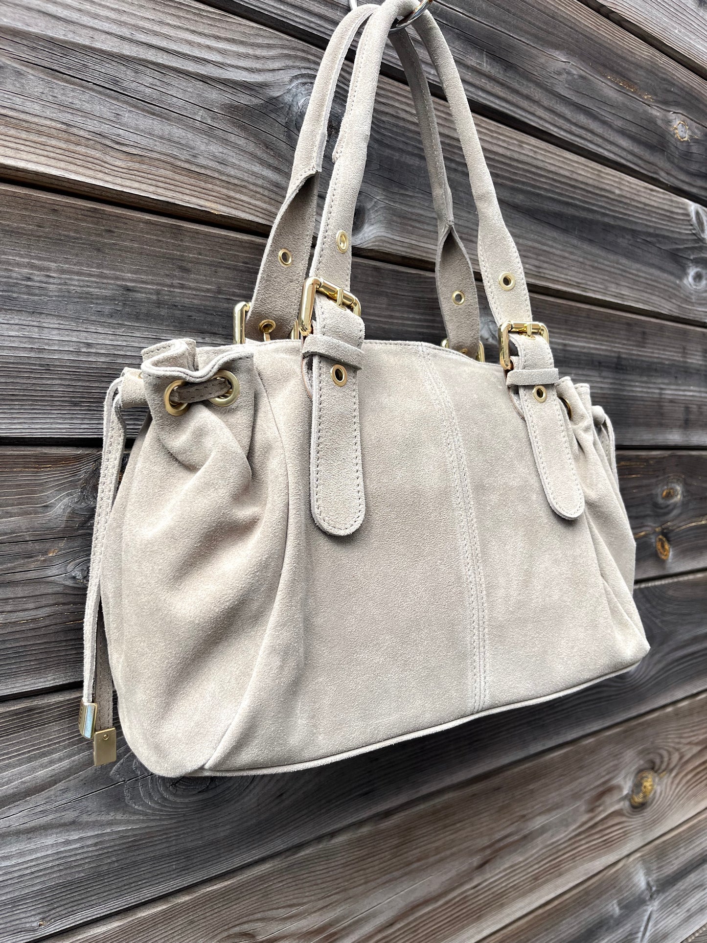 GERARD sac en daim froncé taupe