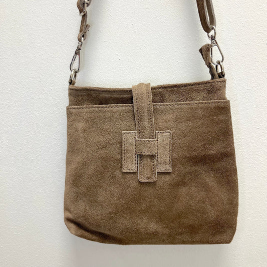 HEPO pochette en daim taupe