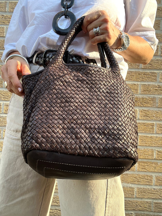 LULU sac en cuir tressé brown