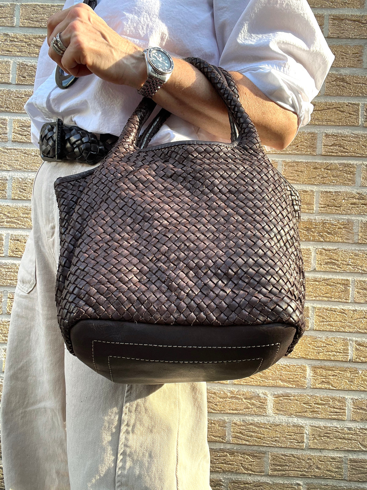 LULU sac en cuir tressé brown