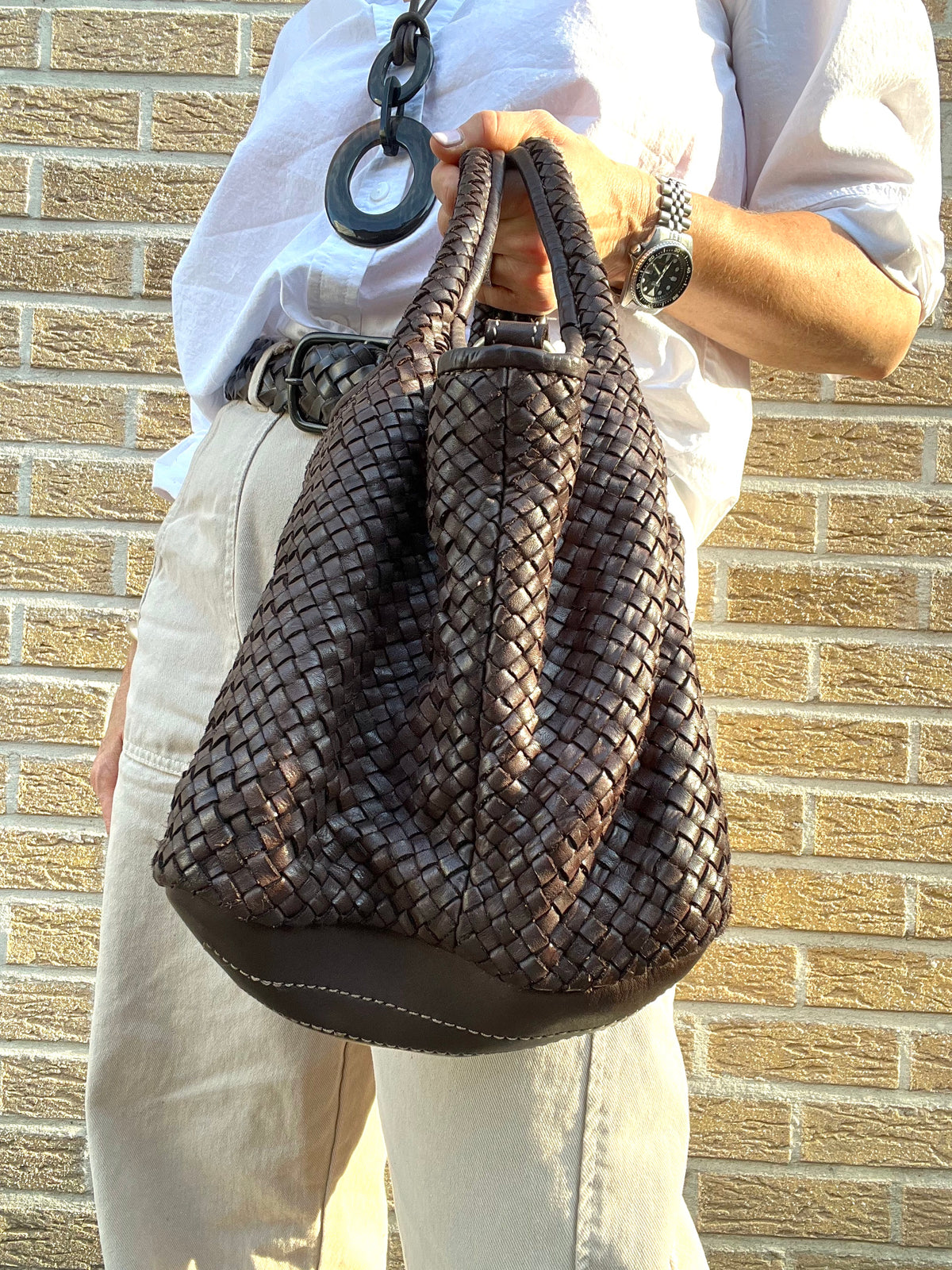 LULU sac en cuir tressé brown