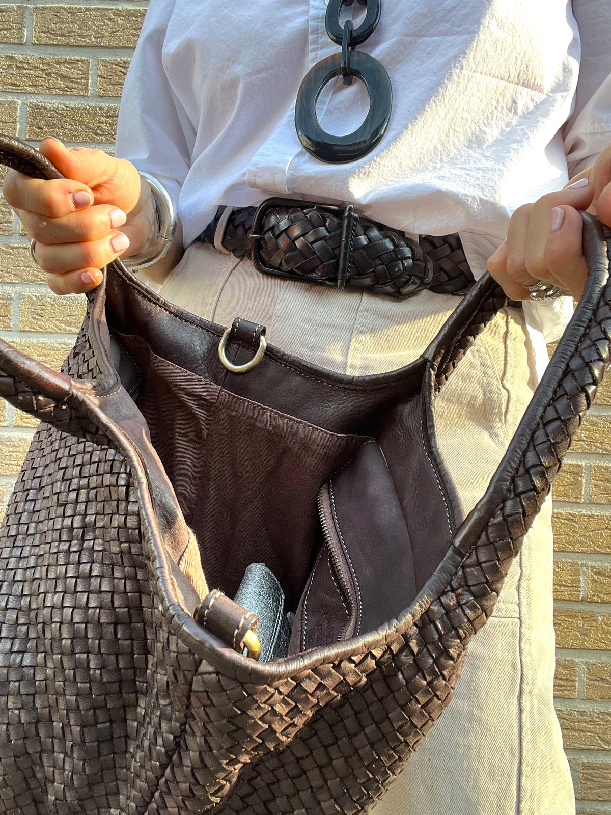 LULU sac en cuir tressé brown