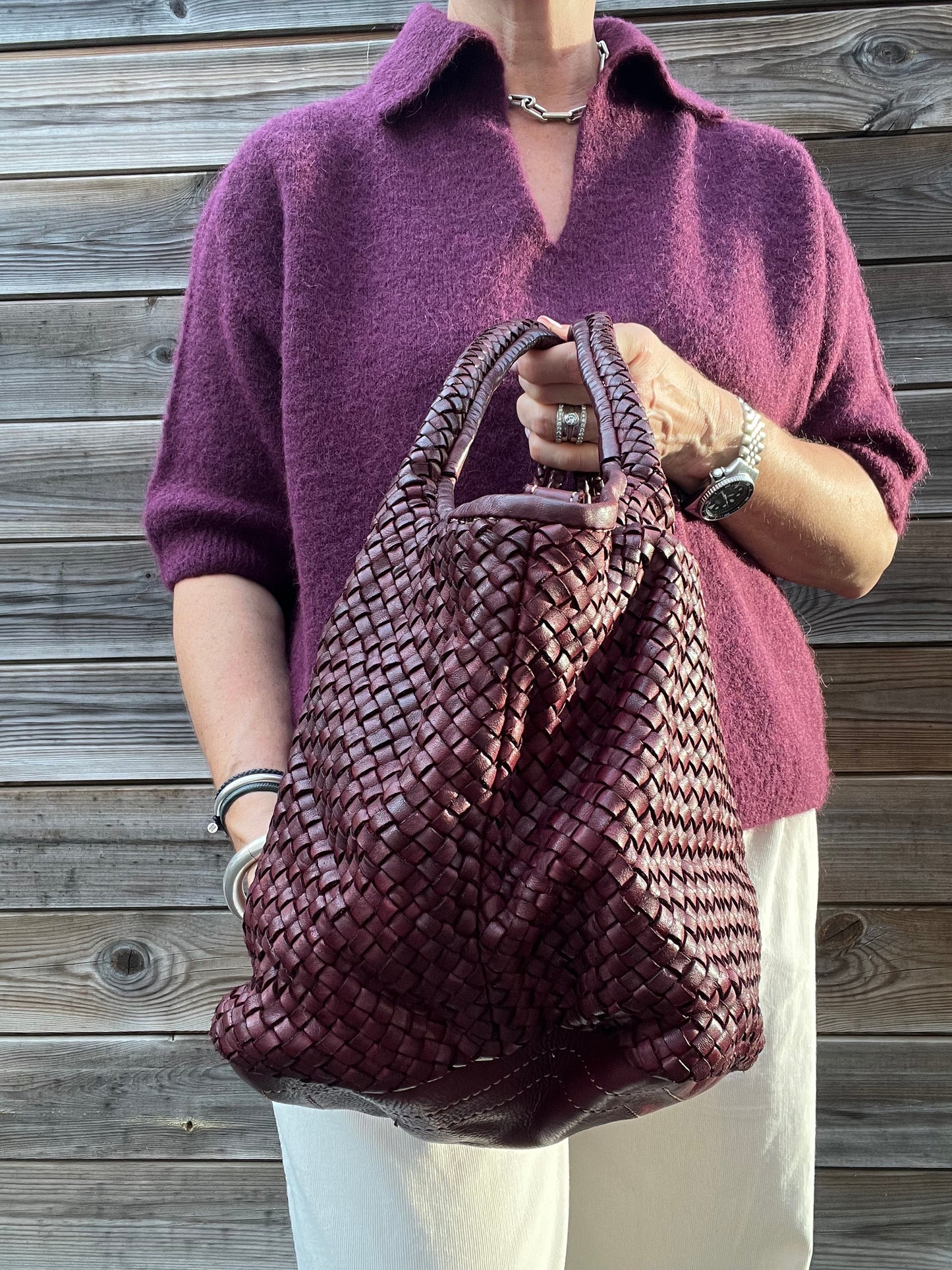 LULU sac en cuir tressé wine
