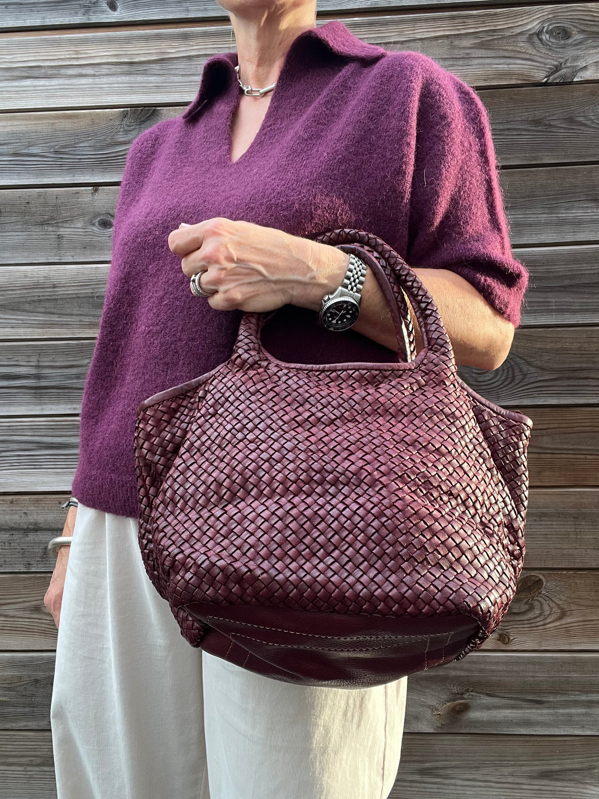 LULU sac en cuir tressé wine