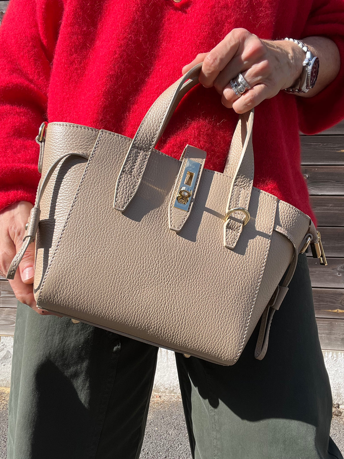 PARABOLE sac fermoir serrure taupe