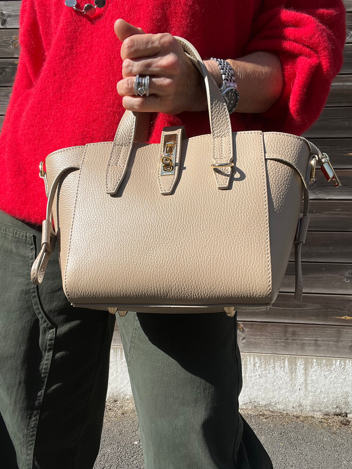 PARABOLE sac fermoir serrure taupe