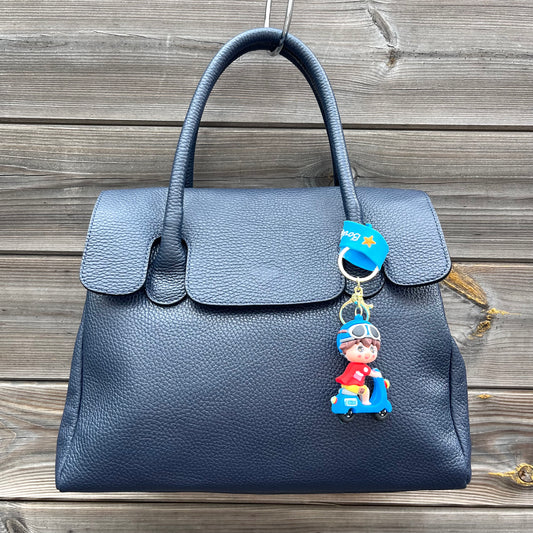 POLISSON sac en cuir grainé navy