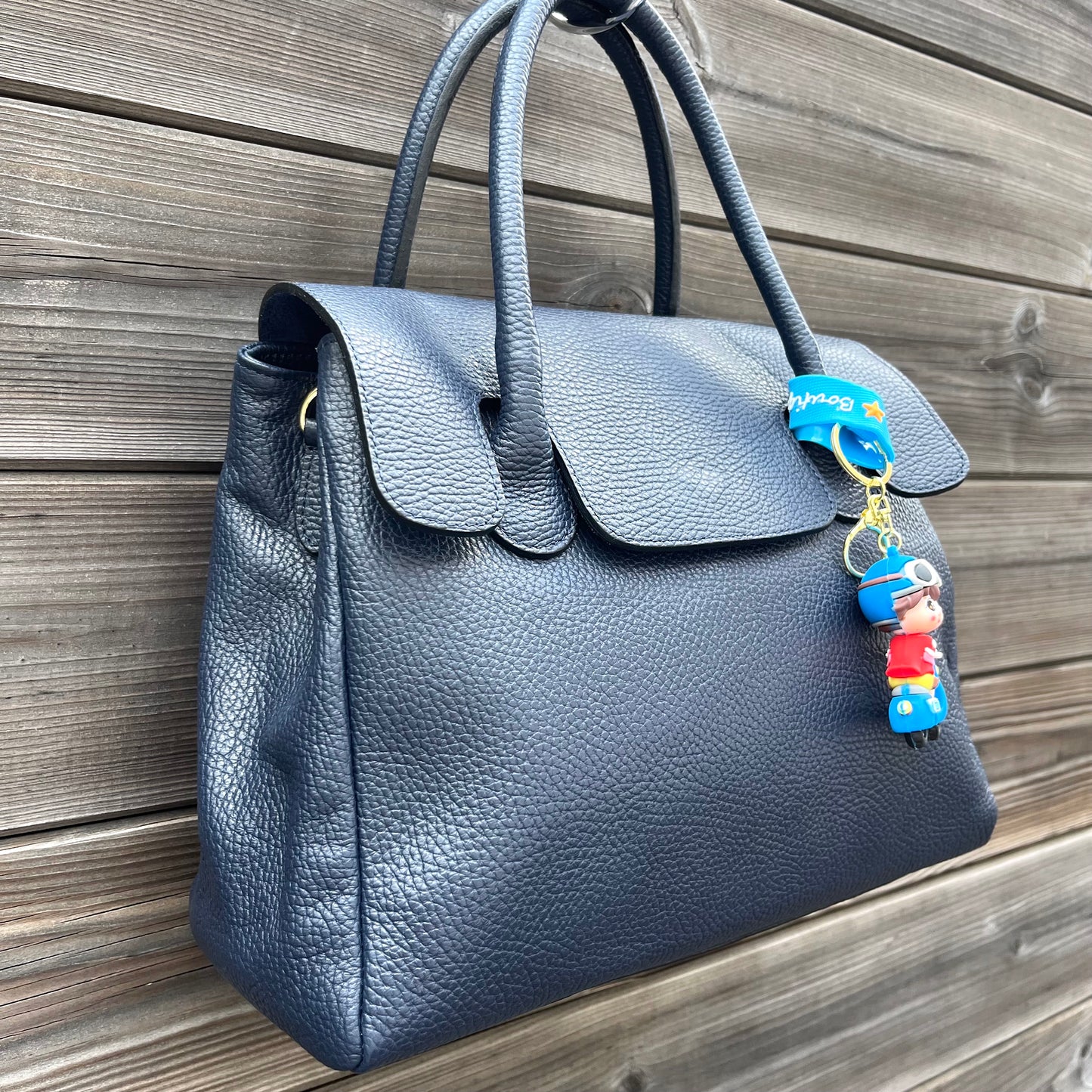 POLISSON sac en cuir grainé navy
