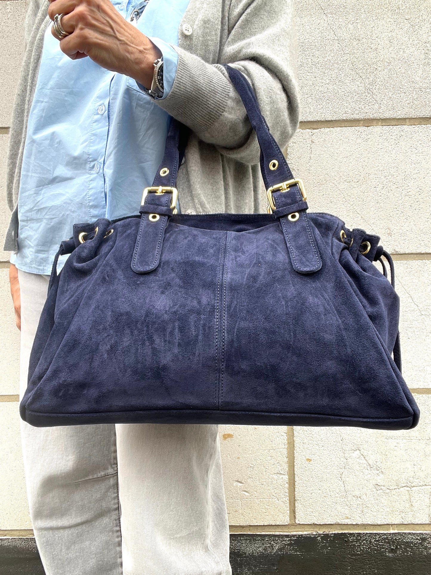 GERARD BIG grand sac en daim froncé navy