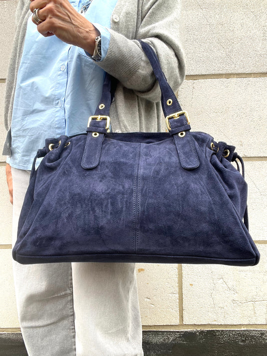 GERARD BIG grand sac en daim froncé navy