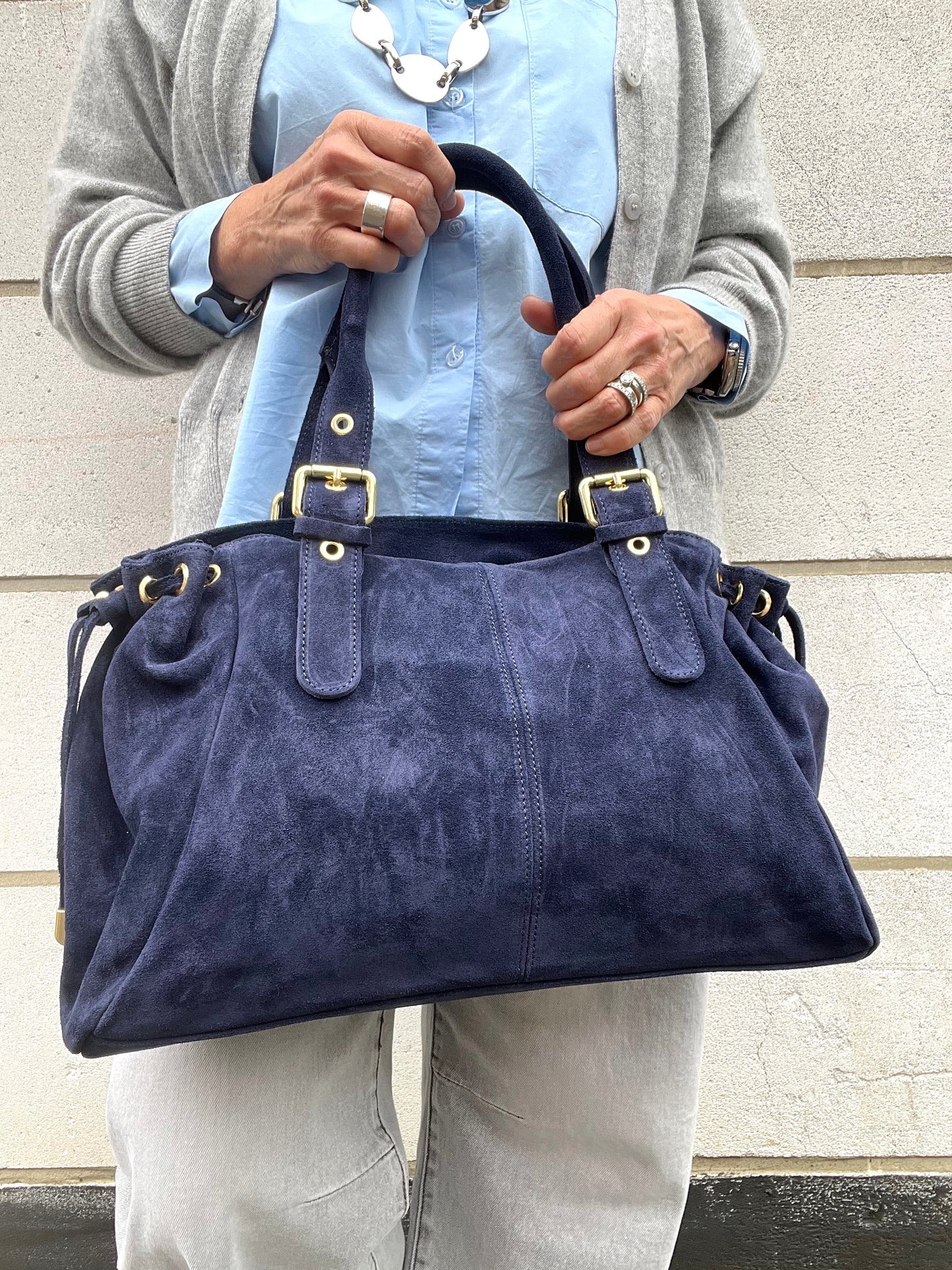 GERARD BIG grand sac en daim froncé navy