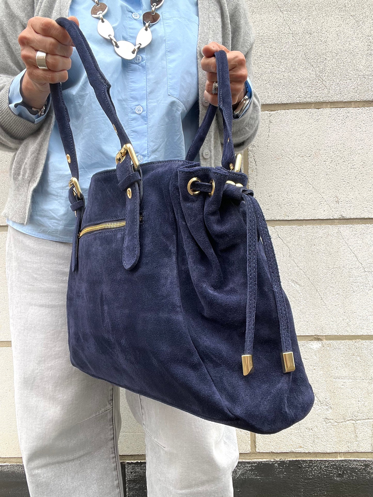GERARD BIG grand sac en daim froncé navy