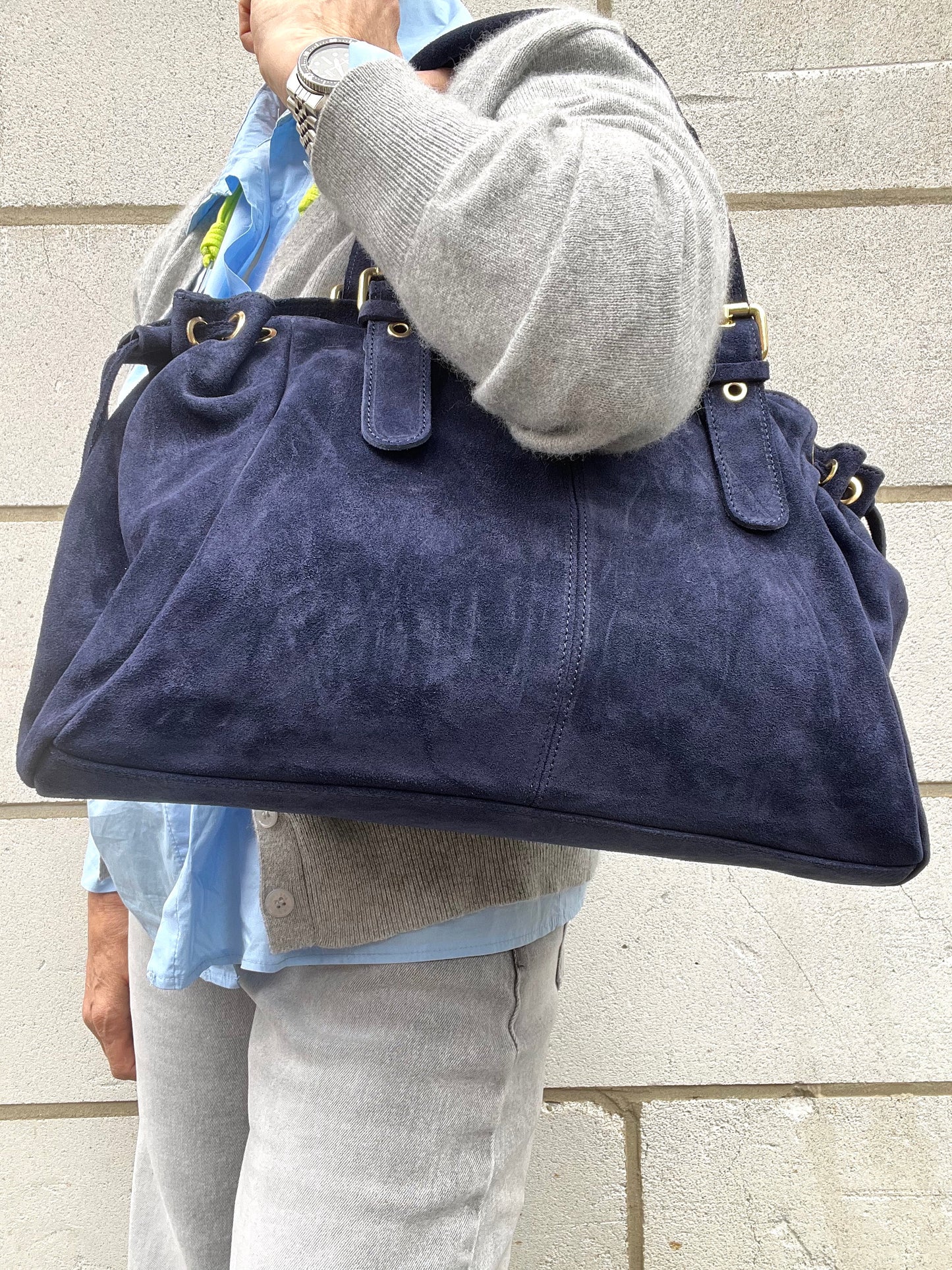 GERARD BIG grand sac en daim froncé navy